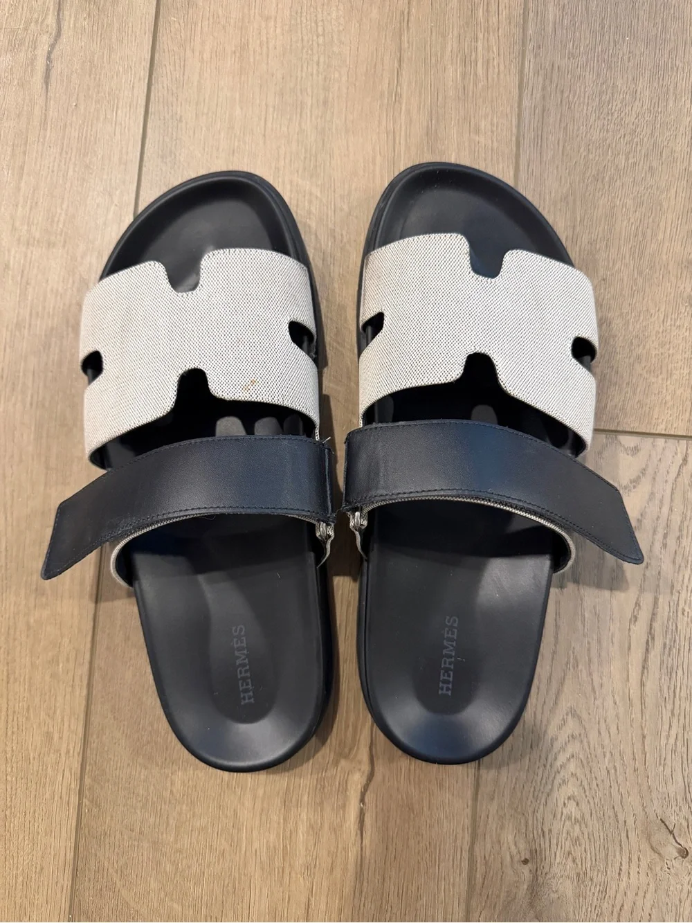 Hermes Black and Beige Chypre Sandals size 39